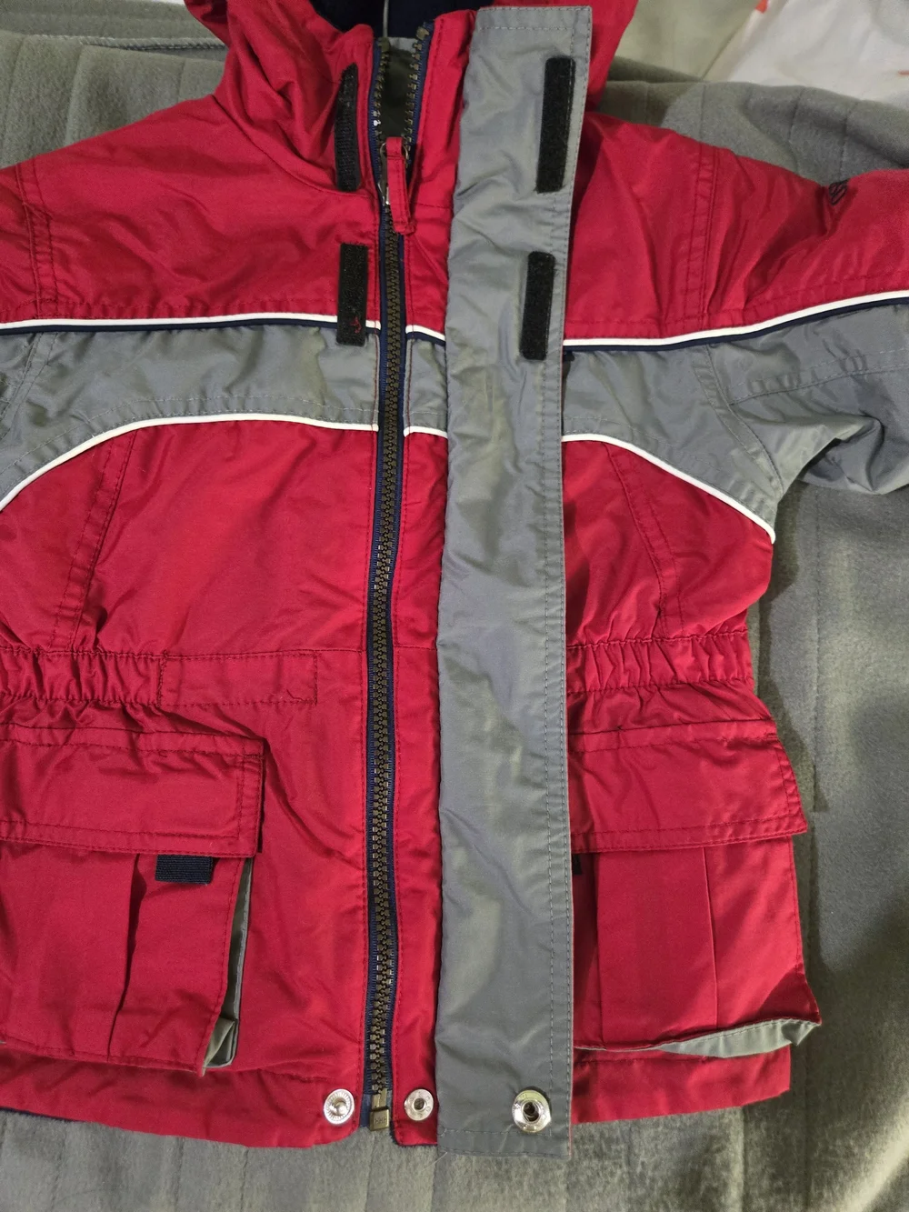 OshKosh Red Gray Insulated Winter Coat Jacket Hooded Fleece Lined Toddler
